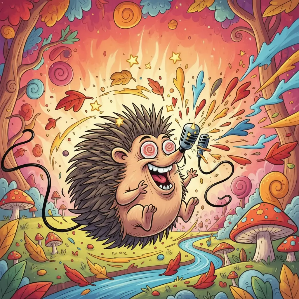 Rueditas choca de frente con un micrófono, que se le queda pegado a la nariz. Está aturdido.