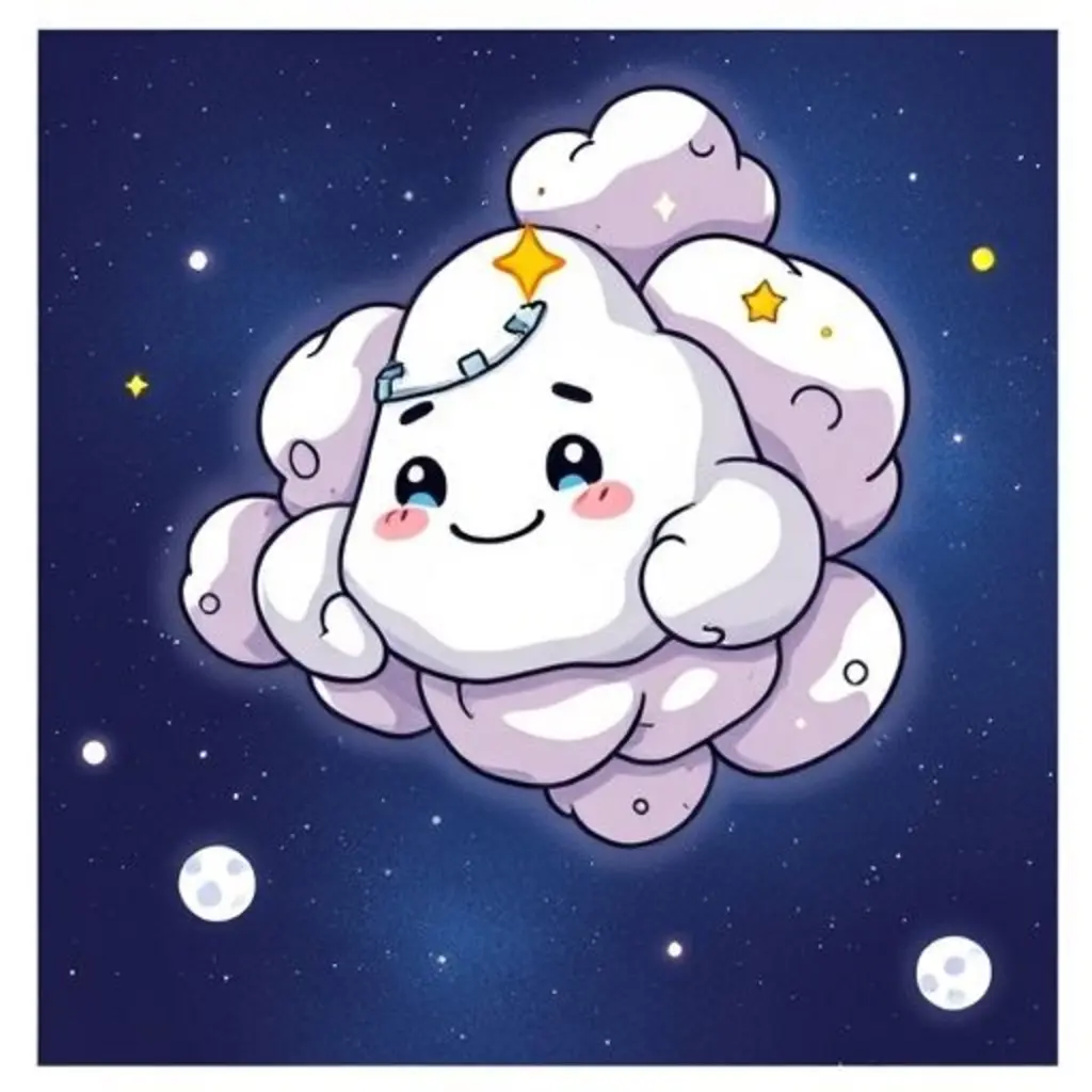 Nebulosa, una pequeña nube de polvo cósmico, se une a otras nubes y empieza a crear una semilla de estrella brillante.