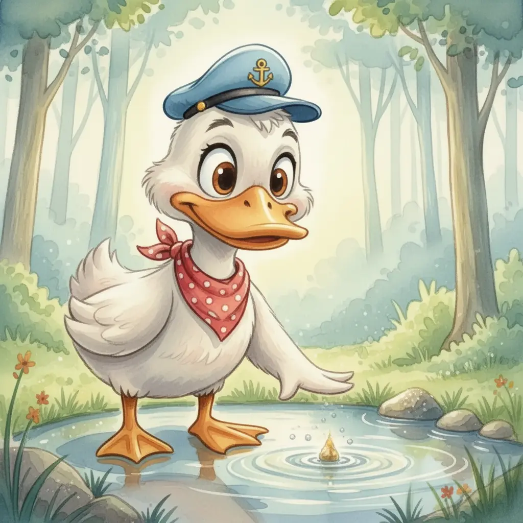 A la mañana siguiente, Capitán Pata-Pato descubre que los brillos plateados aún están en el charco.