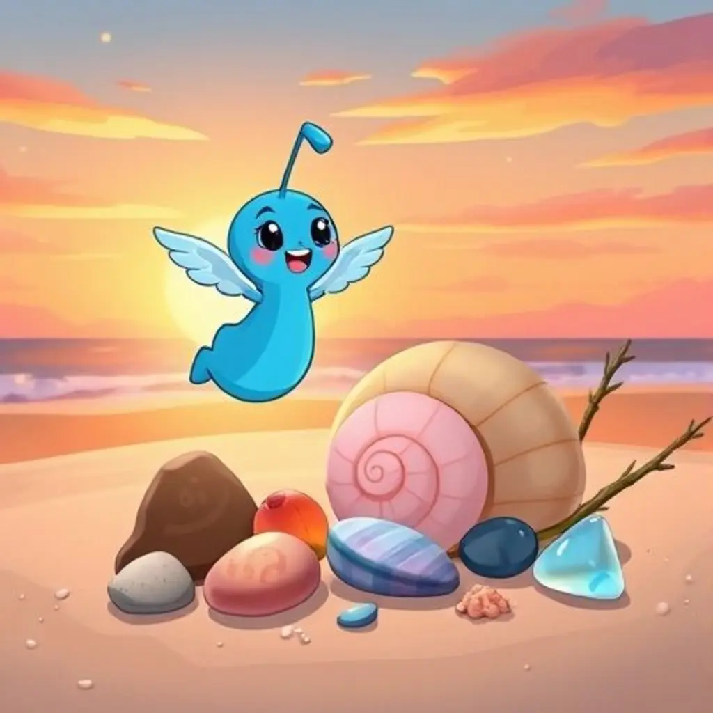 Kina y sus nuevos amigos objetos de playa, celebrando juntos al atardecer.