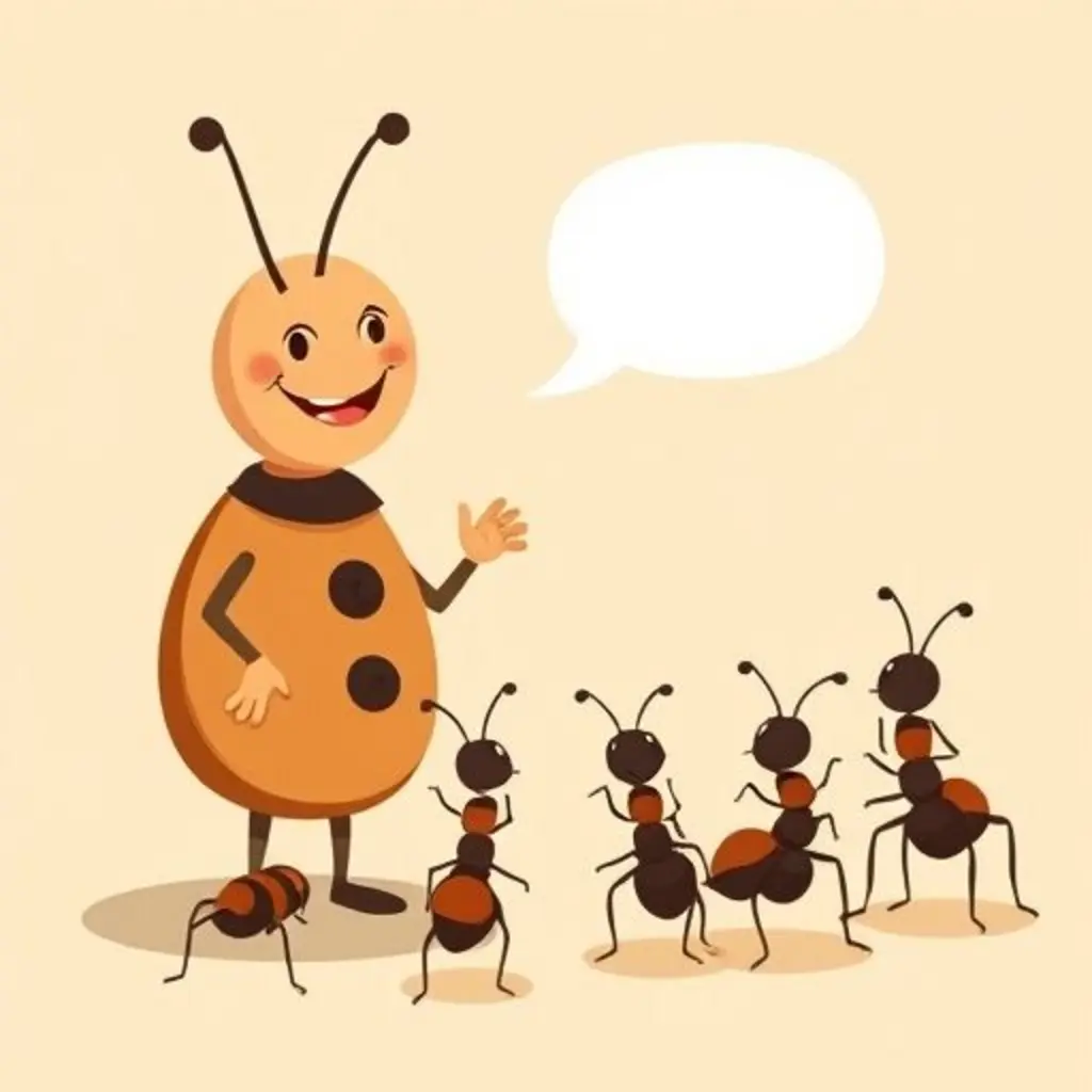 Roble habla con las hormigas, que lo miran con curiosidad.