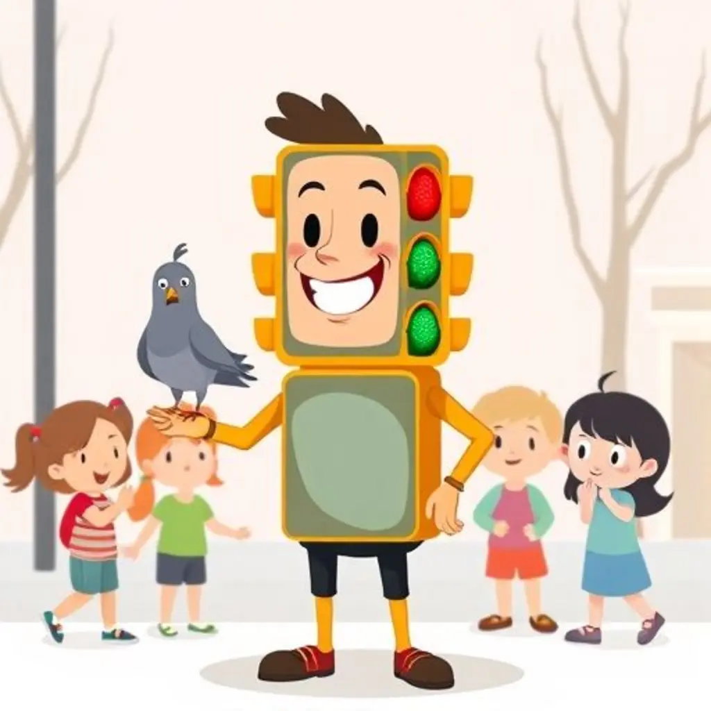 Fito el semáforo parpadea rítmicamente, una paloma lo mira con curiosidad.