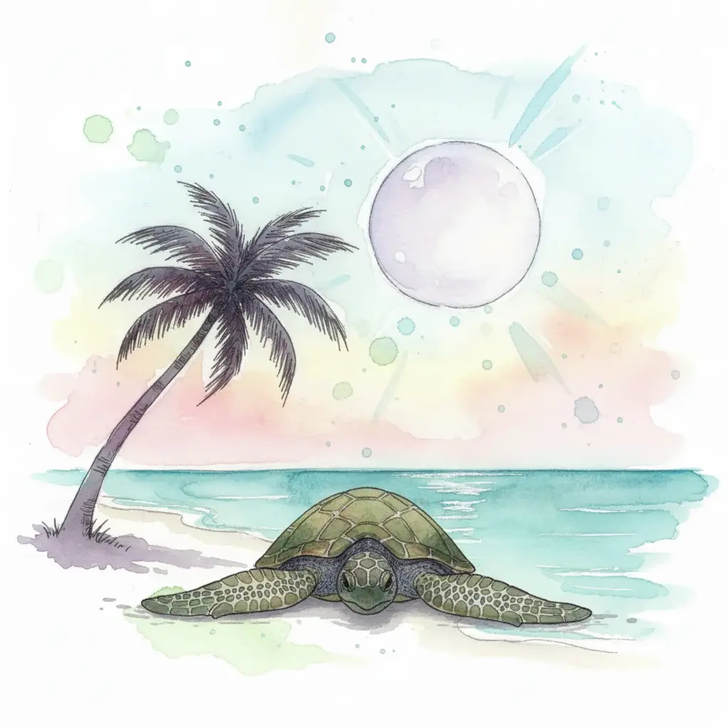 Dos aletas largas aparecen a los costados del caparazón verde sobre la arena.