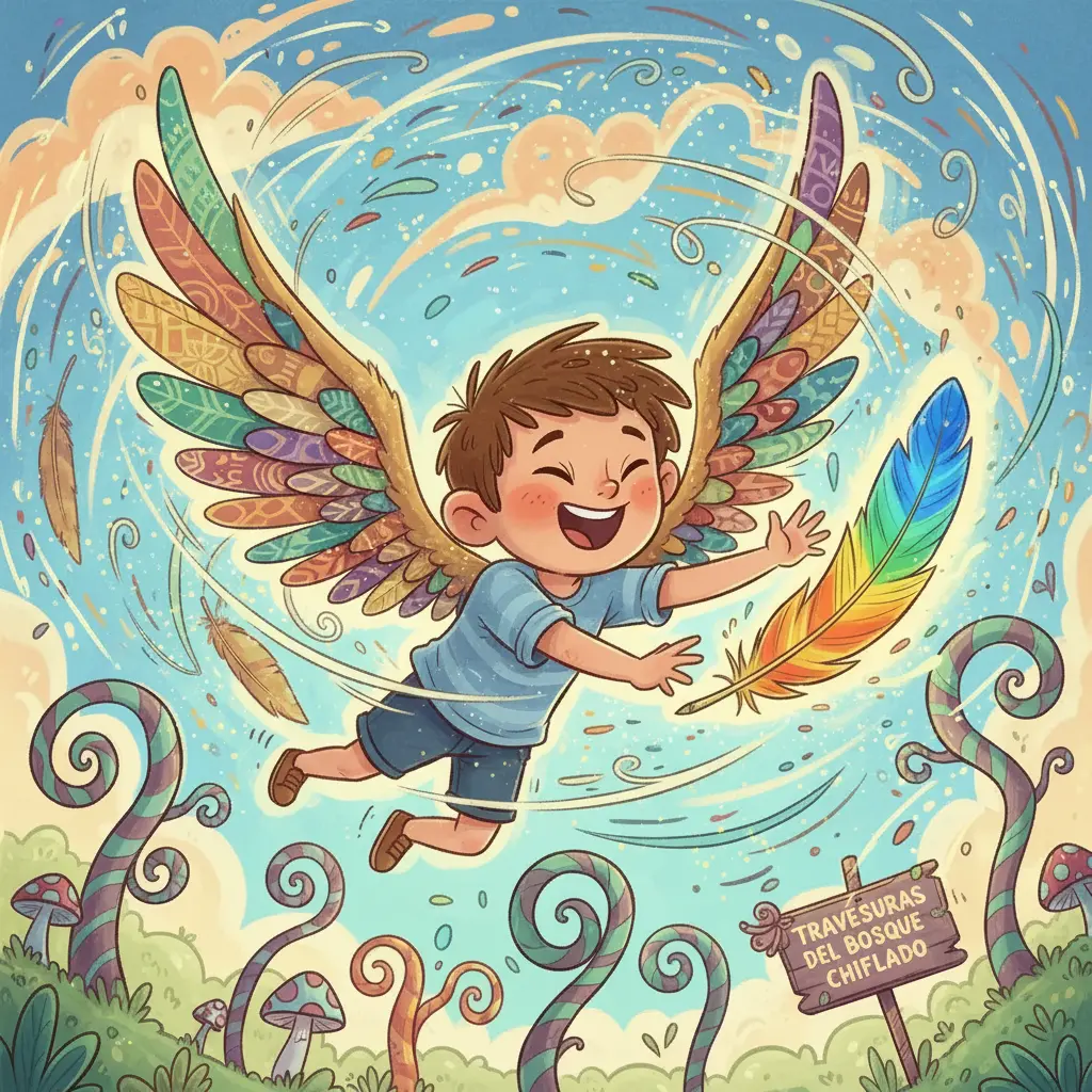 La pluma vuelve a sus alas, que ahora brillan con una energía mágica y traviesa.