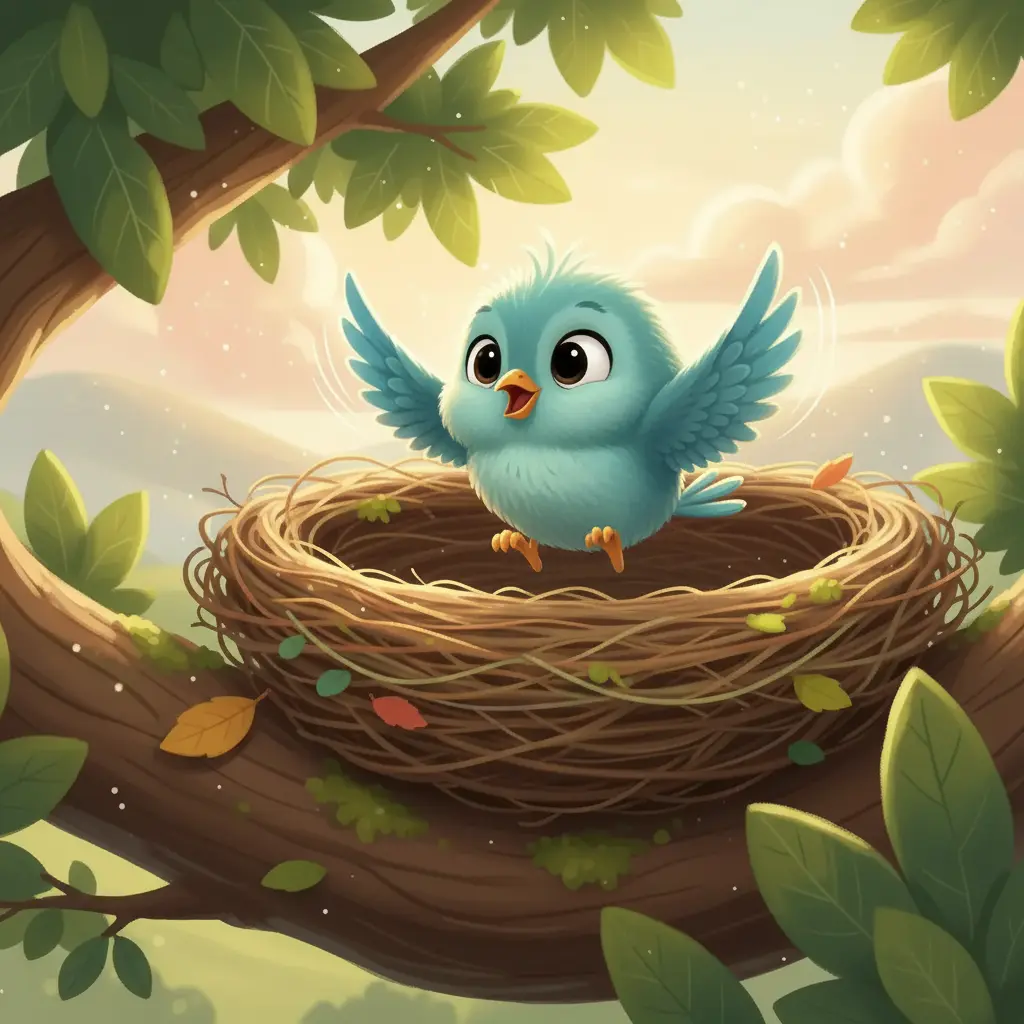 Alitas salta del nido y bate sus alas con fuerza.