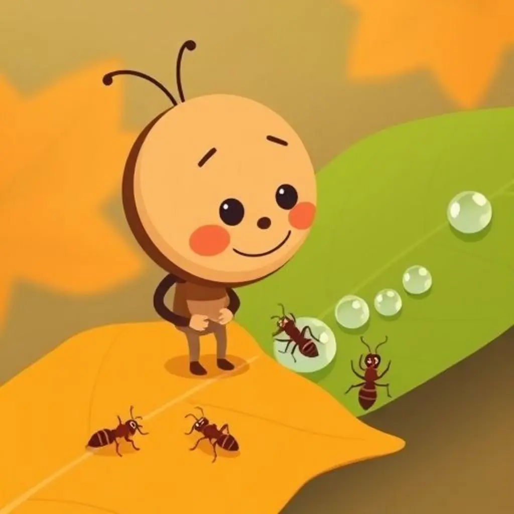 Roble observa a unas hormigas afanosas llevando gotas de rocío.