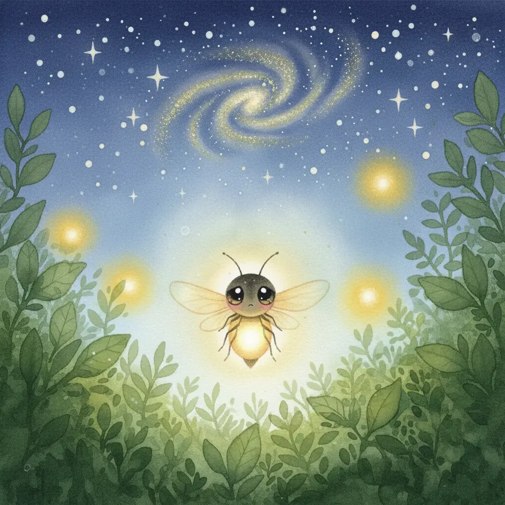 Luna, una luciérnaga, con su luz suave y triste en la noche.