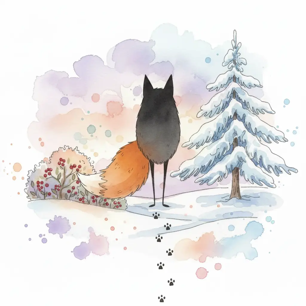 Cuatro patas negras delgadas, orejas y cola reveladas, el resto sigue en sombra.