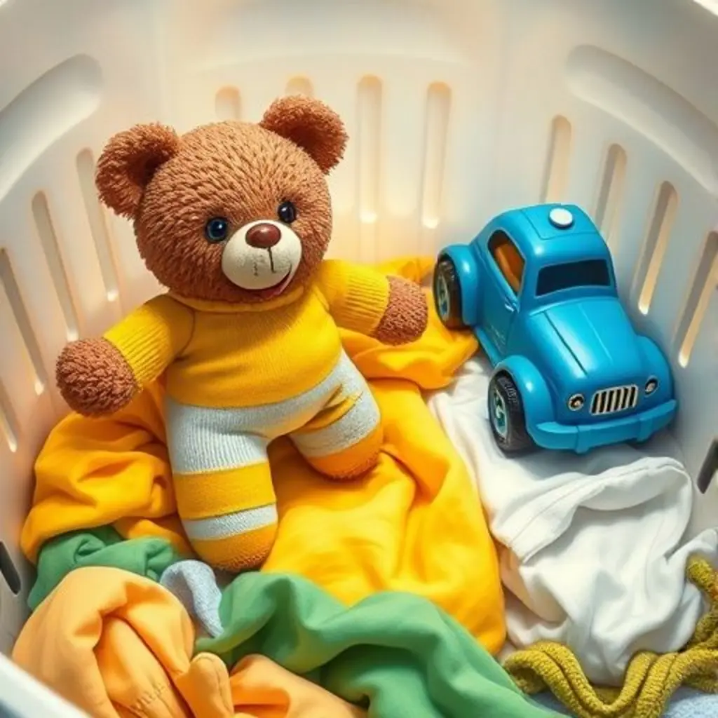 Rayitas sonriente, guiando a un osito de peluche por un camino brillante.