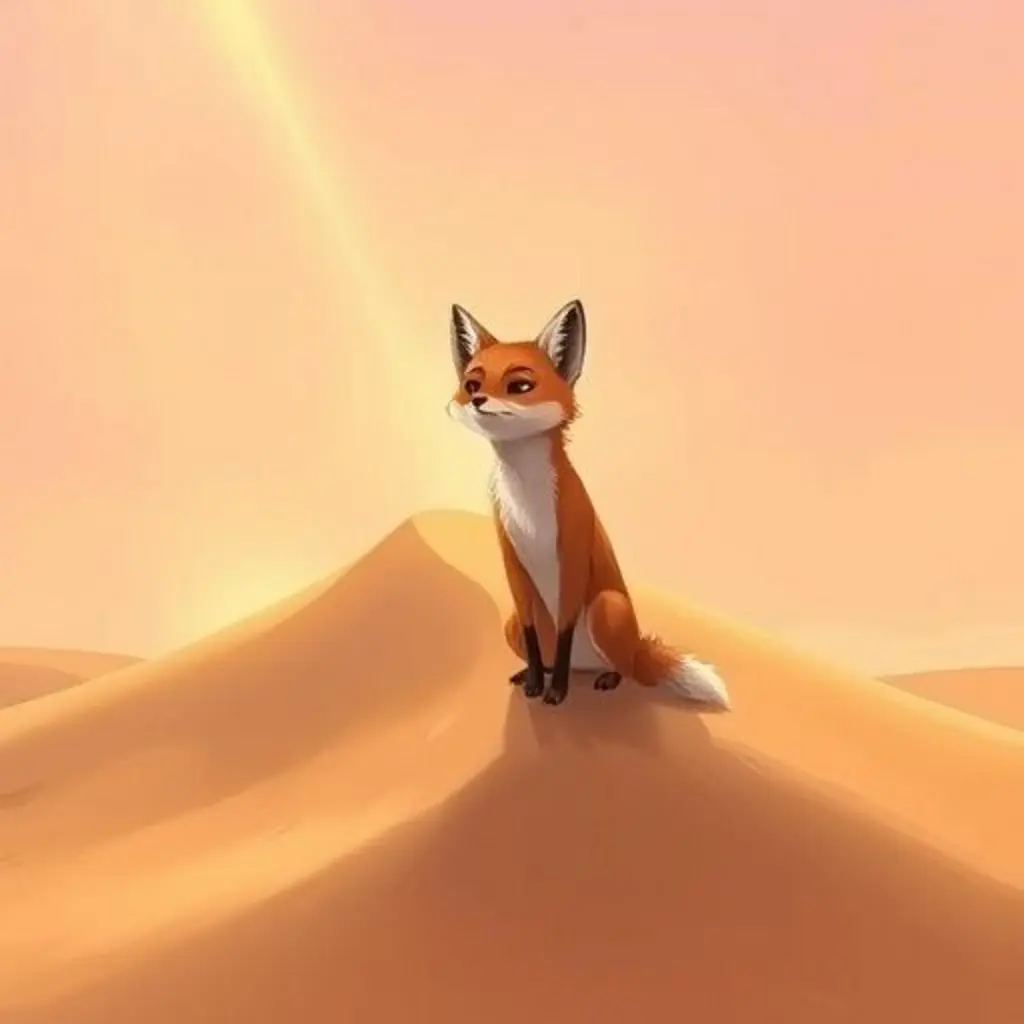 Duna la duna proyecta un rayo de luz, guiando a un zorro del desierto.