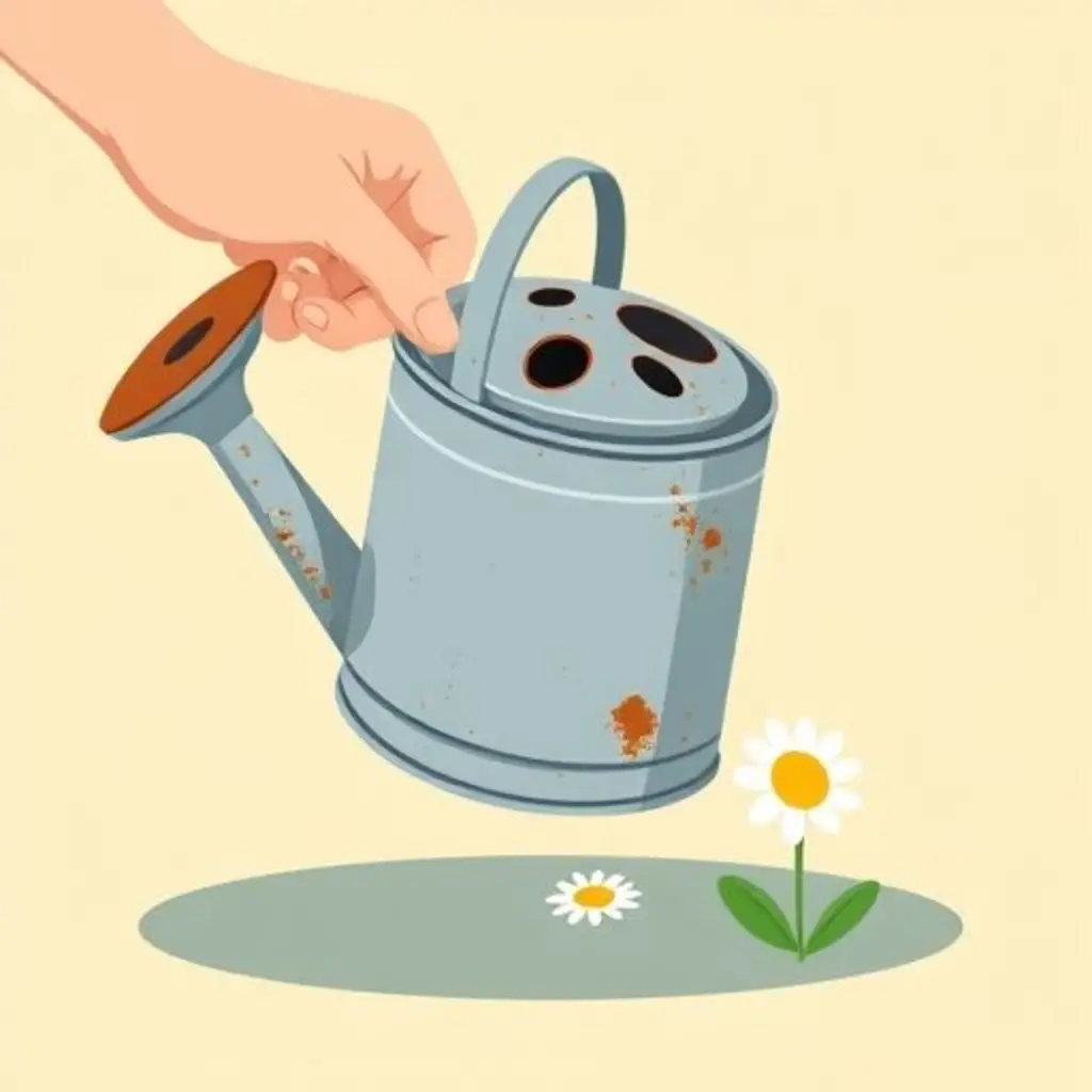 Rociadora intenta regar una margarita con sus agujeritos.