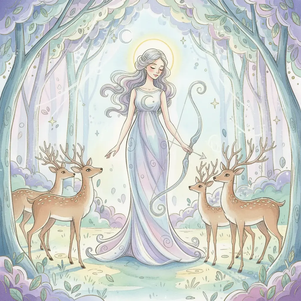 Artemis camina por un bosque iluminado por la luna.