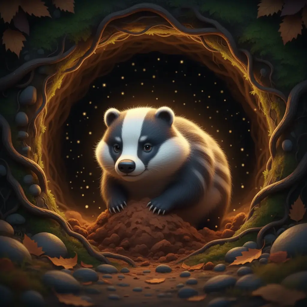 Tejón Gruñón cavando profundamente en un túnel oscuro.