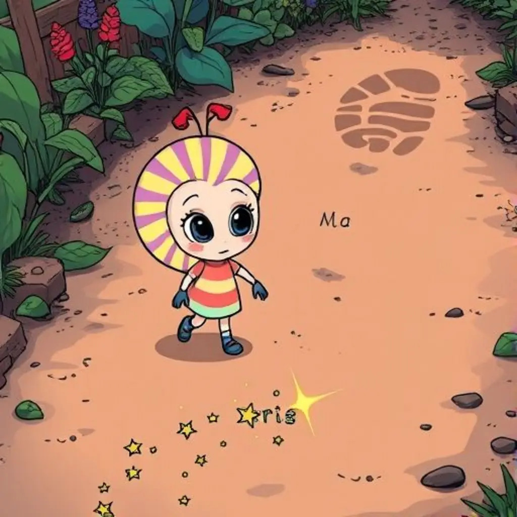 Gura sigue un rastro brillante en el suelo del huerto.