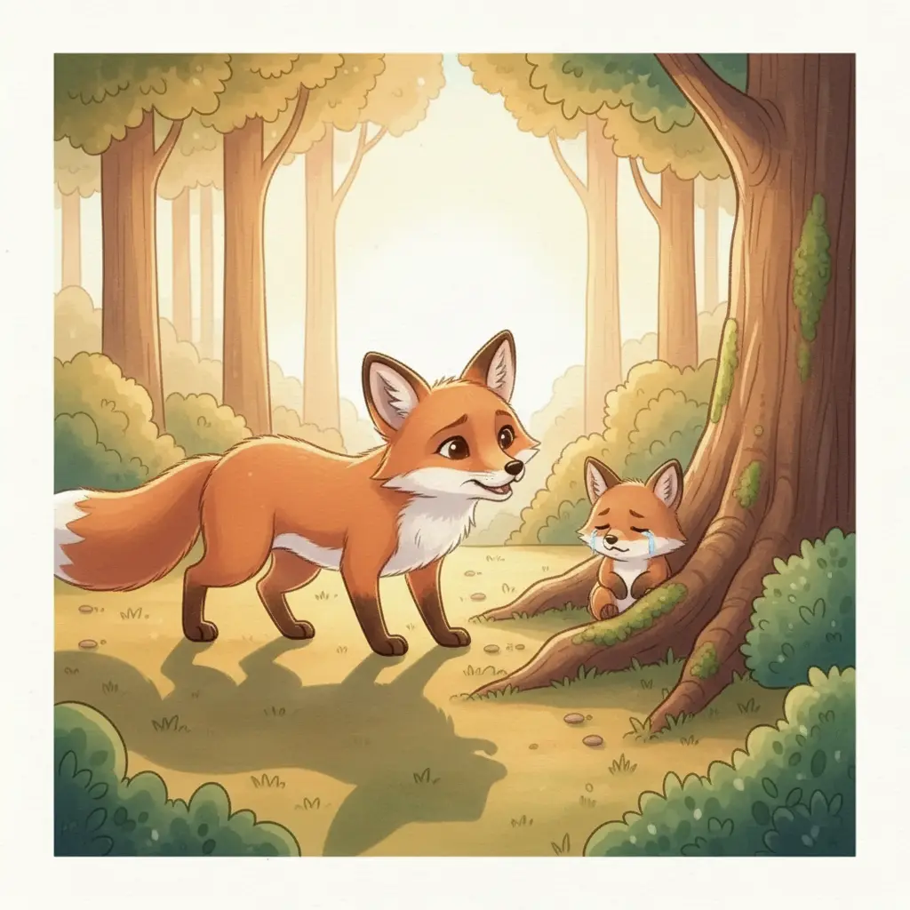 Zita se acerca sigilosamente al conejito Benito, que está llorando, y le silba suavemente.