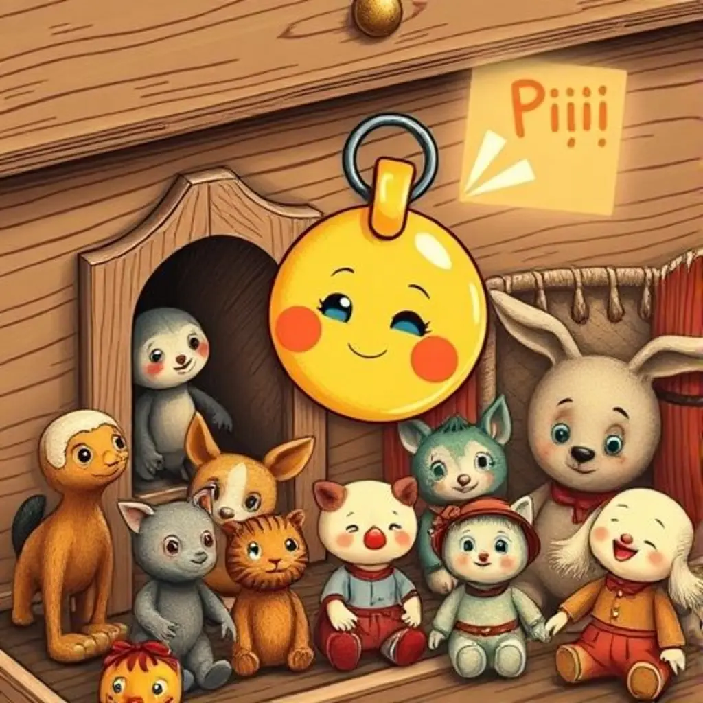 Silbatín silba suavemente cerca de una ranura, y los juguetes dormidos empiezan a despertar.