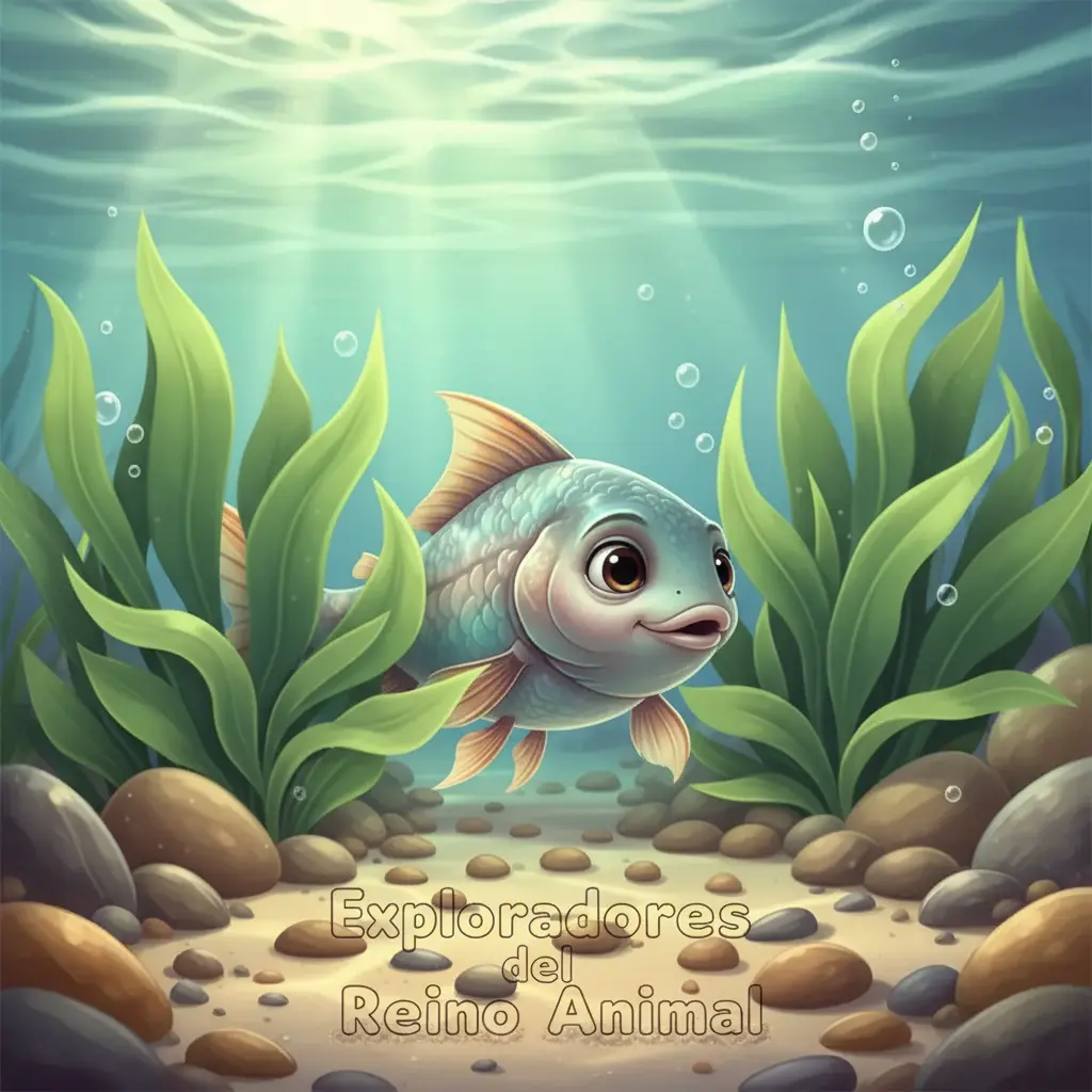 Aleta-Veloz se asoma entre las plantas acuáticas y las piedritas del arroyo.