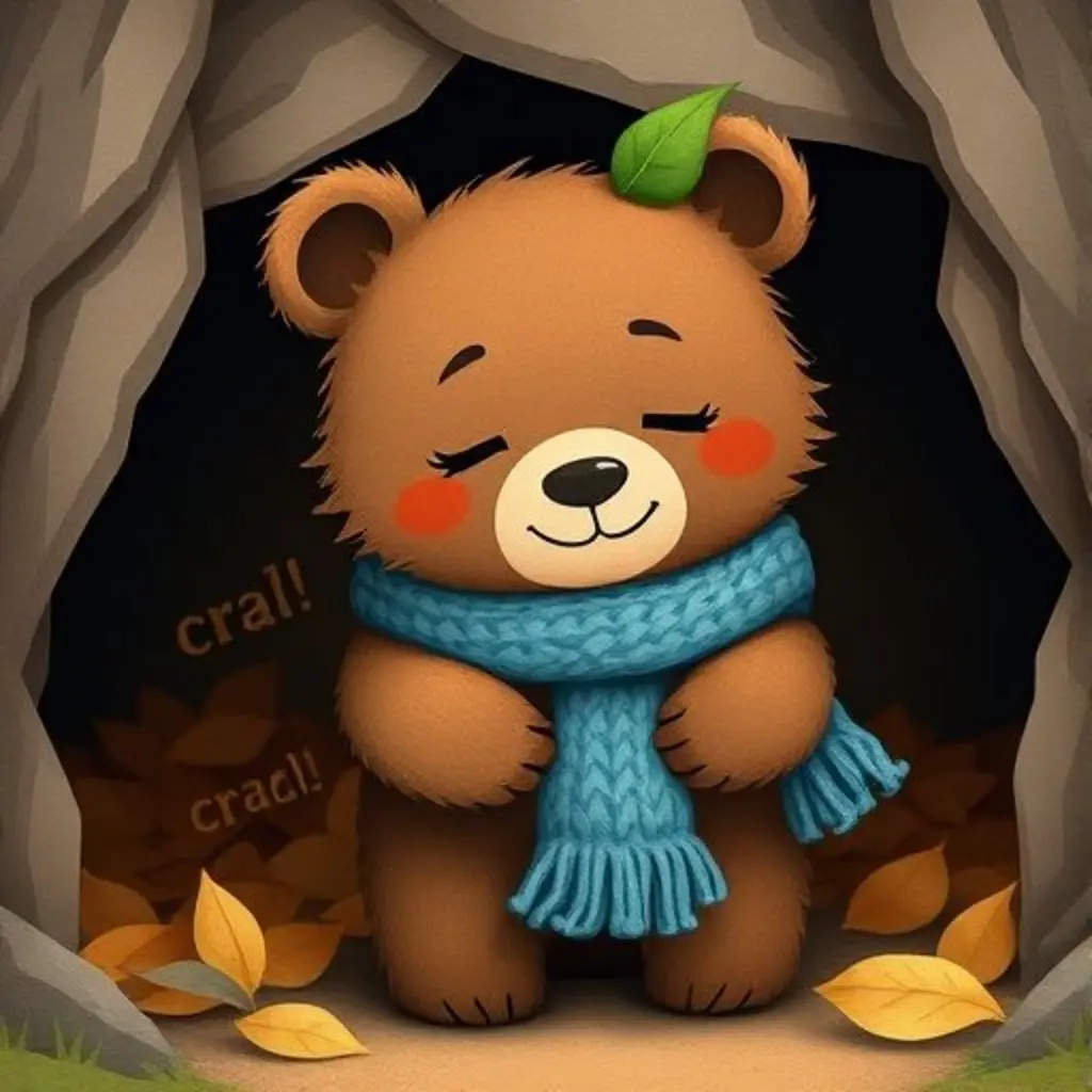 Rolo, un osito dormilón, entra a su cueva.