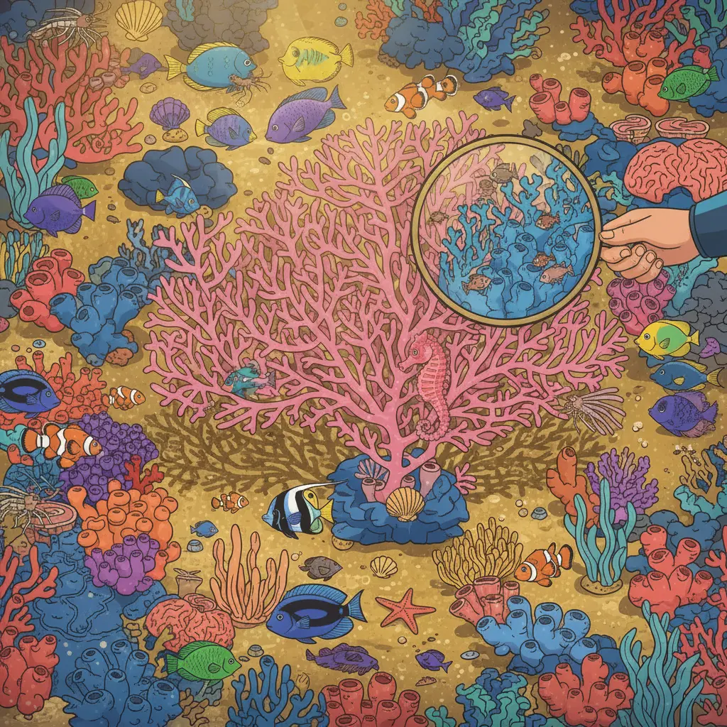 El caballito de mar seguro y brillante en su hogar de coral.